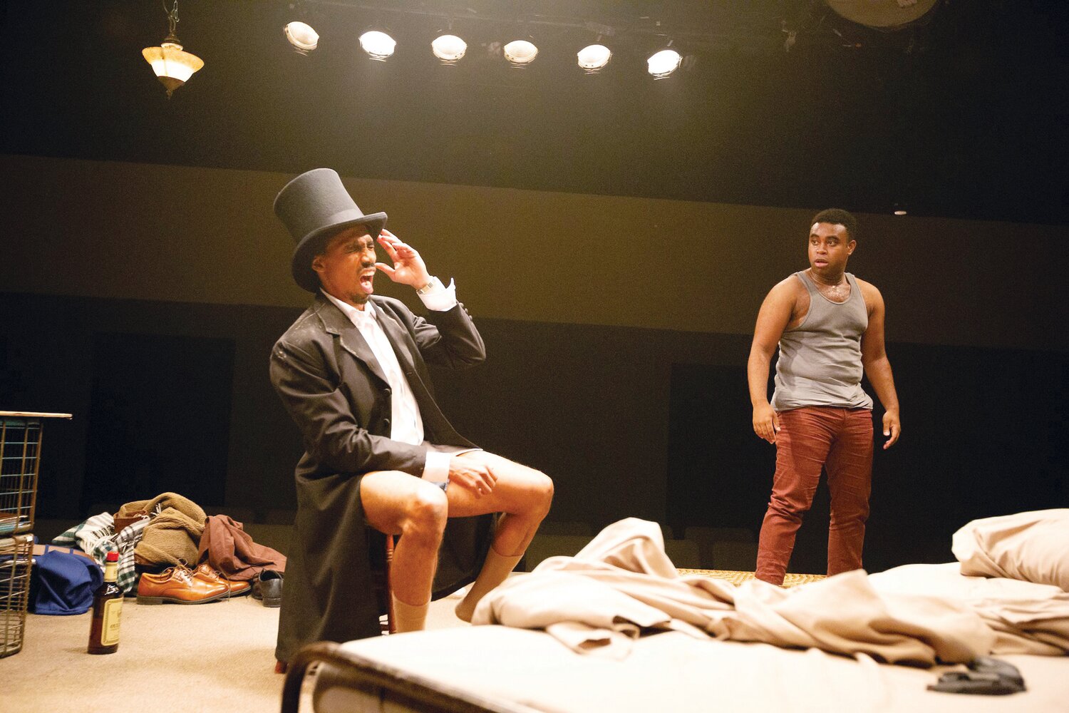 Anthony T. Goss as Lincoln and Marc Pierre as Booth give powerful performances in Gamm's “Topdog/Underdog.”